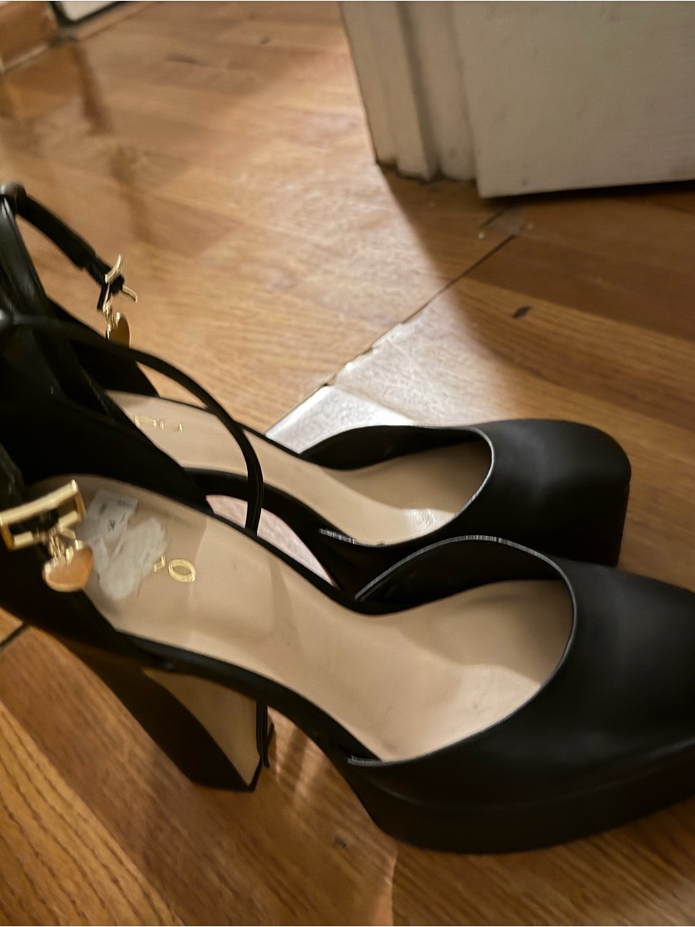 Aldo Black Platform Ankle-Strap Heels